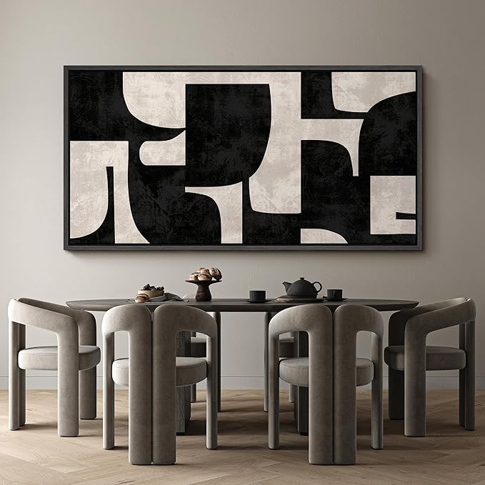 SIGNFORD Extra Large Framed Canvas Black and Beige Geometric Abstract Mid-Century Illustrations Modern Art Calm Warm for Living Room, Bedroom, Office - 60"x30"