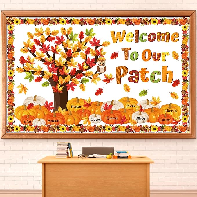 gisgfim Fall Thanksgiving Classroom Bulletin Board Decorations Welcome to Our Patch Maple Leaves Pumpkin Paper Cutouts Fall Tree Bulletin Board Cutouts for Autumn Classroom Home Wall Decor Supplies