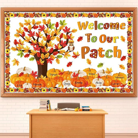 gisgfim Fall Thanksgiving Classroom Bulletin Board Decorations Welcome to Our Patch Maple Leaves Pumpkin Paper Cutouts Fall Tree Bulletin Board Cutouts for Autumn Classroom Home Wall Decor Supplies