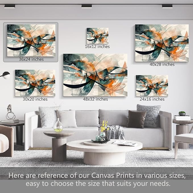 gaosoul Modern Abstract Canvas Wall Art Graffiti Artwork in Cyan and Orange Colors Framed Elegant Morandi Color Painting Prints for Living Room Bedroom Office Decor 36x24in