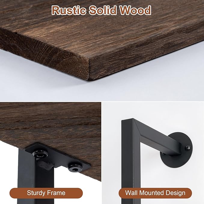 5-Tier Bookshelf Solid Wood Ladder Shelf, Narrow Book Shelf Display Shelf, Wooden Bookcase, Wall Mount Ladder Shelf, Storage Rack for Living Room, Bedroom, Industrial Style, Dark Brown