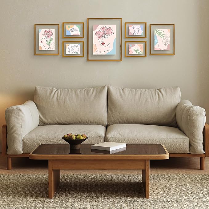 Frametory, Floating Picture Frames Set - Bronze Metal Photo Frames - Real Glass - Display One 11x14, Two 8x10, and Four 5x7 Inch Photos for Home Decoration