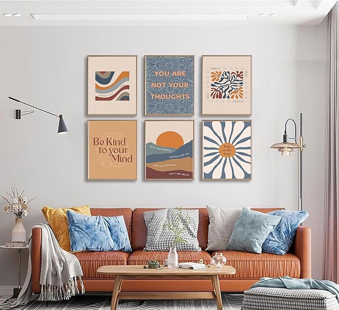 6Pcs Motivational Office Wall Art Mental Health Canvas Painting Psychology Therapy Office Wall Decor Boho Style Inspirational Pictures Positive Quotes Posters Prints for Home Counseling Unframed
