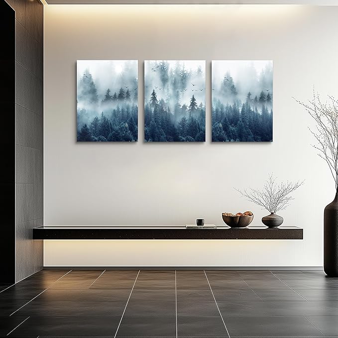 Wall Decorations For Living Room 3 Piece Framed Canvas Wall Art For Office Large Size Wall Decor Misty Forests Trees Wall Painting Landscape Pictures Artwork For Room Modern Wall Posters Home Decor