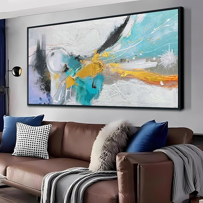 Arjun Abstract Framed Wall Art for Living Room Black and White Canvas Painting Bedroom Textured Hand Painted Modern Picture, Extra Large for Home Office Mens Room Wall Decor 58"x29"
