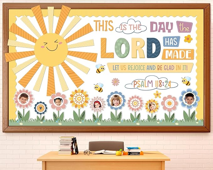 Boho Religious Bulletin Board Set Spring Theme Flower Classroom Decoration Christian Cutout Floral DIY Photo Posting Craft Bible Bulletin Board for Teacher Chalkboard Wall Decor Sunday School Supplies