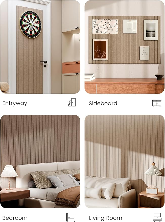 Bumusty Large Cork Board Alternative-36 x 24" Felt Bulletin Board Tiles, with 30 Pushpins, 40 Adhesive Tabs, 6-Pack Slat Wall Paneling, Cork Boards for Office Push Pin Board Felt Board-Taupe