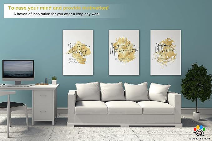 Office Wall Art - 3 Panel Motivational Canvas Art for Home Office, Positive Quote Wall Decor, Entrepreneur Words Poster Frame, 16'x24'x3Pcs