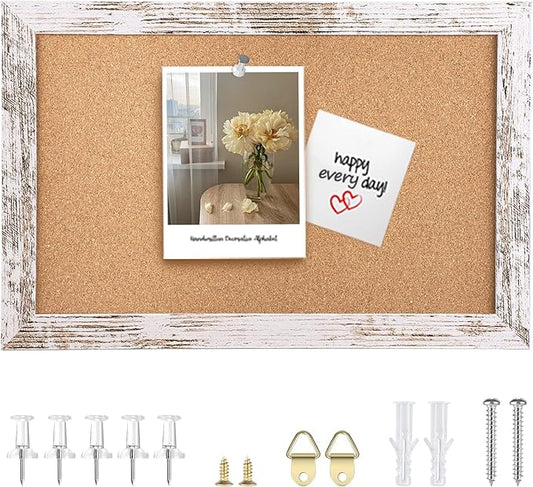Cork Board Bulletin Board, 11.8x8.6 inches Mini Decorative Hanging Framed Cork Boards for Walls, Pin Board Vision Board for School Home Office, Bulletin Board with Wooden Frame(2230,WH,1p)