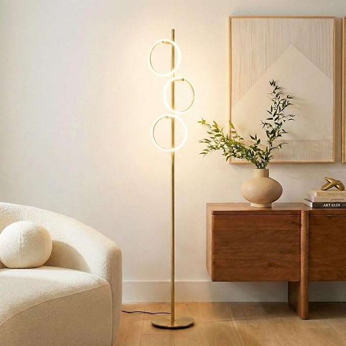 Brightech Saturn Floor Lamp, Great Living Room Decor, Tall Contemporary Standing Tree Light for Offices, Living Rooms, with 3 LED Heads for Bedroom Reading - Gold/Brass