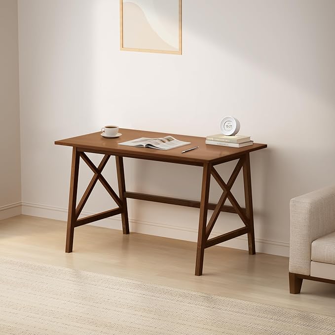 Modern Solid Wood Desk - 42" Simple Computer Table for Home Office Study Writing Workstation in Walnut, 42" W x 24" D