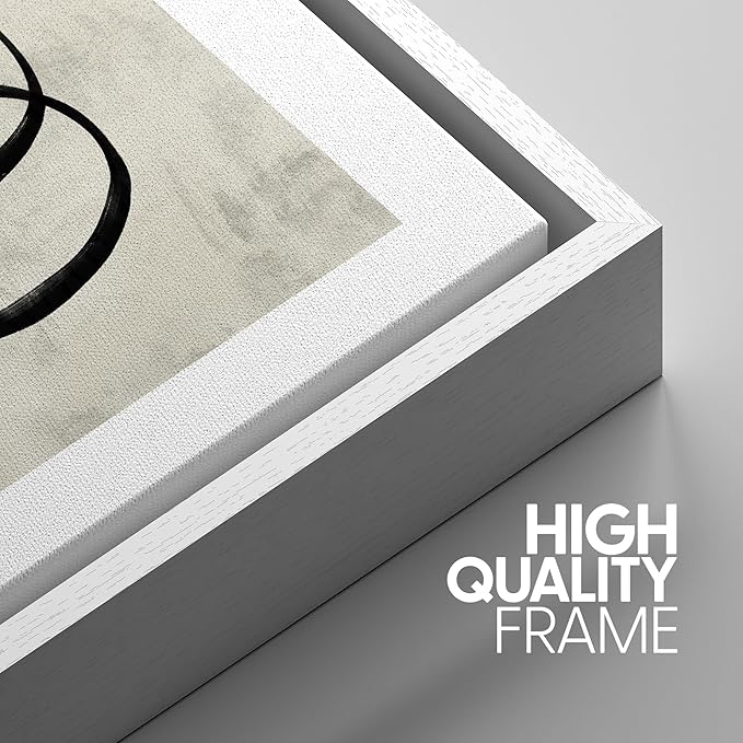 SIGNWIN Framed Canvas Print Wall Art Set Geometric Ring Grid Landscape Graffiti & Street Art Abstract Cozy Neutral Modern Art Decorative Nordic for Living Room, Bedroom, Office - 24"x36"x3 White