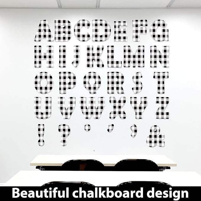 150 PCS Large 7" Bulletin Board Letters Set, Black White Checkered Classroom Alphabet Cutouts Letter for Bulletin Board Display Home School Class, A Great Helper to Inspire Students' Learning Interest