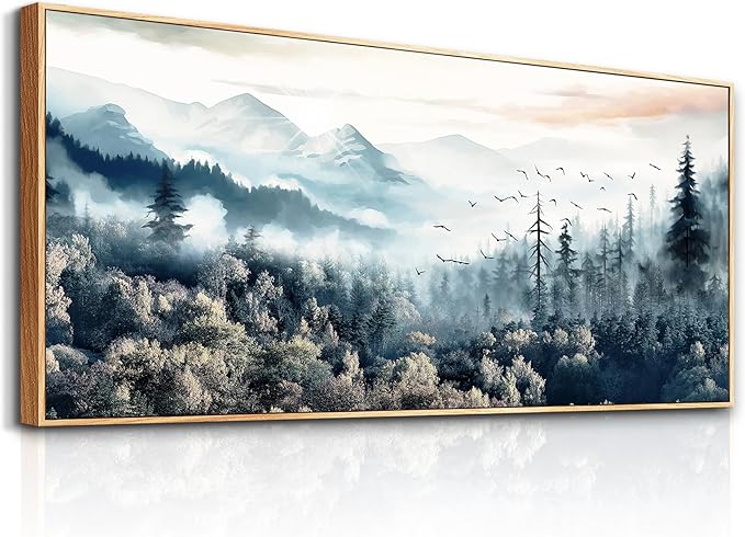 hyidecorart Framed Large Canvas Wall Art, Wall Decor For Living Room Modern Bedroom Home Decoration Forest Landscape Wall Paintings Mountain Pictures Office Stretched Nature Scenery Abstract Artwork