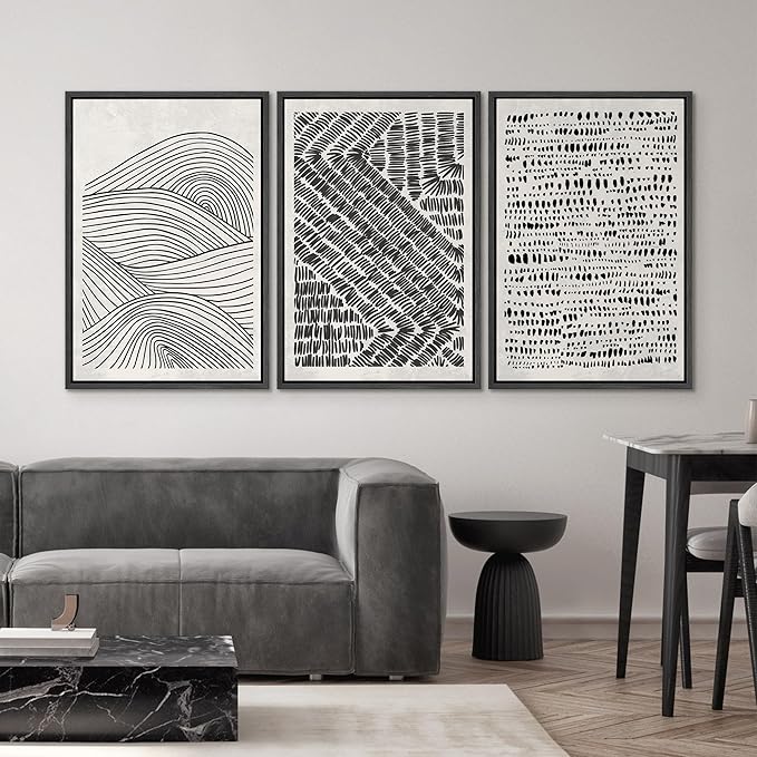 SIGNWIN Framed Canvas Print Wall Art Set Black Pastel Geometric Landscape Abstract Shapes Cozy Neutral Modern Art Decorative Boho Relax/Zen Nordic for Living Room, Bedroom, Office - 24"x36"x3 Black