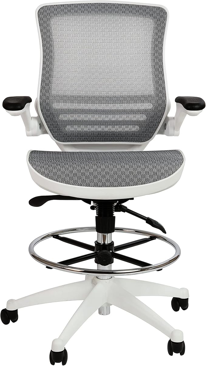 Flash Furniture Waylon Mid-Back Swivel Office Chair with Adjustable Foot Ring and Seat Height, Ergonomic Mesh Chair with Armrests, Gray/White