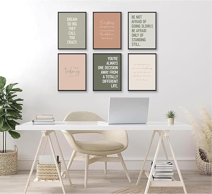 KBIERQN 6Pcs Inspirational Quotes Wall Art Office Motivational Poster Prints Workplace Motivational Canvas Pictures for Living Room Bedroom Wall Decor 8x10in Unframed
