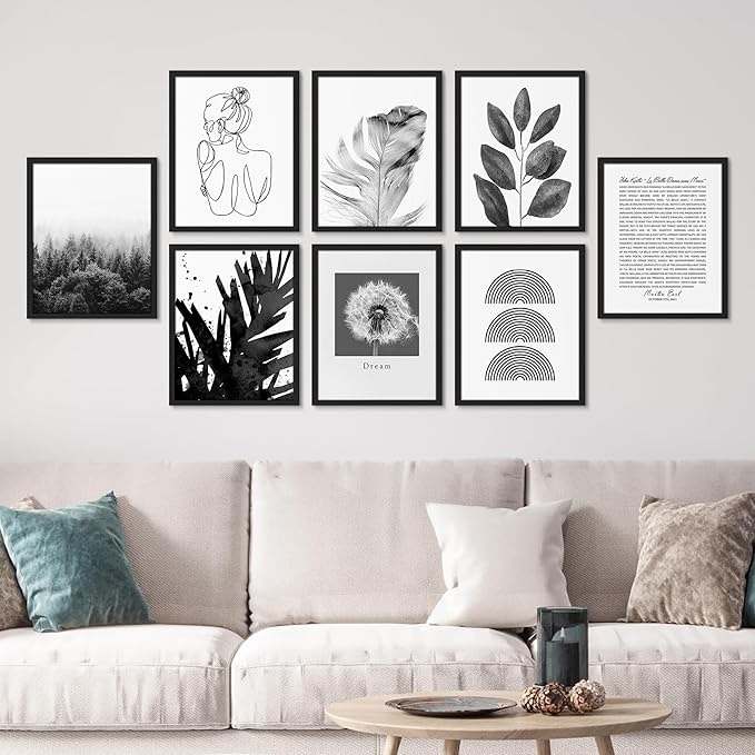 SIGNWIN Framed Poster Bathroom Decor, Wall Art Room Decor Multicolor for Living Room, Bedroom, Office Black & White Duotone Geometric Dark Plants Nature Abstract Shapes - 12"x16"x 8 Black