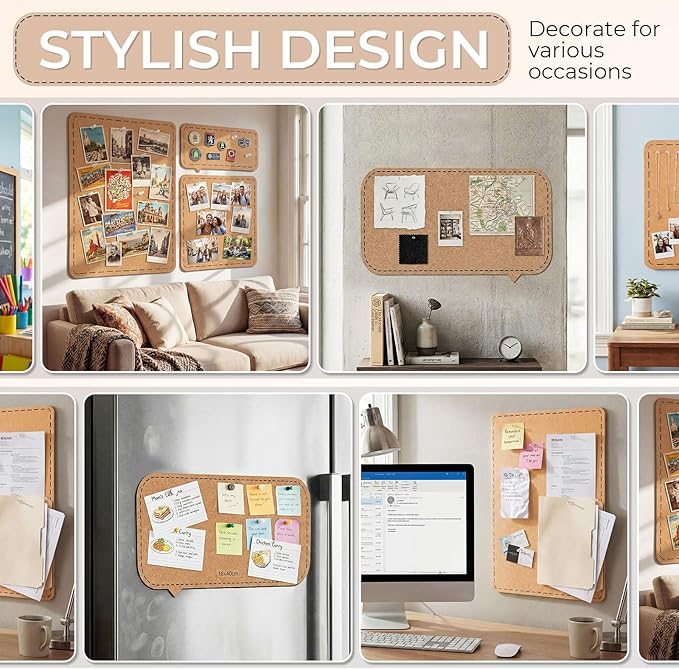 3 Pack Large Felt Bulletin Boards 24"/16"/7"x 16" Foldable Picture Vision Board for Office Wall Frameless Cork Board with 60 Push Pin for Home, Kitchen, Wall Pin Boards(Brown)