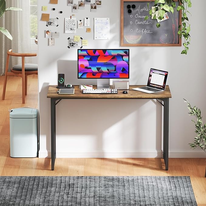 47 inch Computer Desk Modern Writing Desk,Simple Study Table,Industrial Office Desk,Sturdy Laptop Table for Home Office,Brown