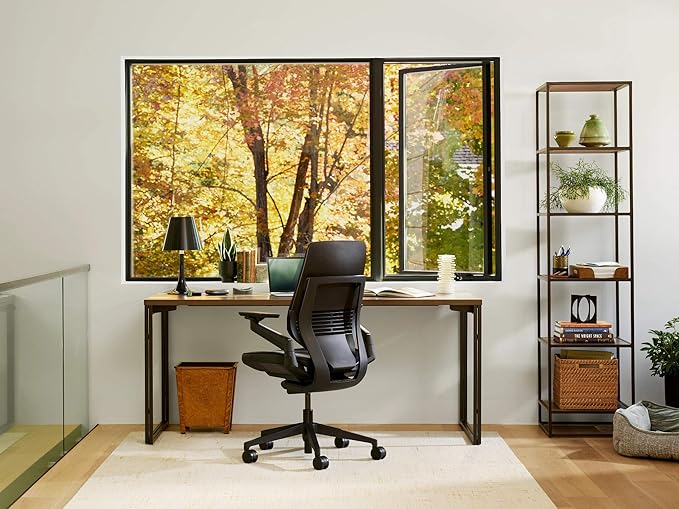 Steelcase Gesture Office Chair - Cogent: Connect Merlot Fabric, High Seat Height, Shell Back, Black on Black Frame, Lumbar Support, and Hard Floor Casters