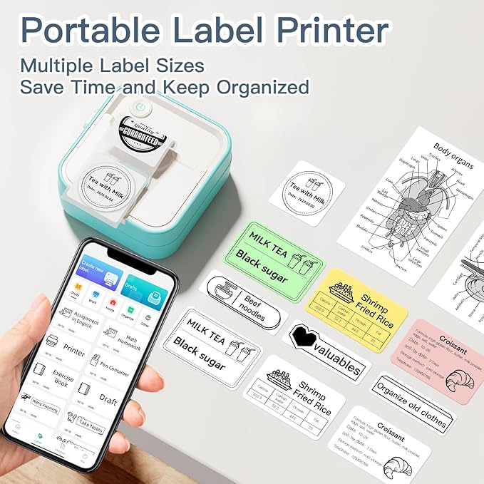 Label Maker Machine with Tape, Little Printer, Portable Thermal Printer Compatible with iOS & Android, Sticker Maker for School, Home, Office, Photos, Notes (Blue)