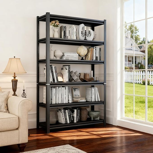 Tall Bookshelf, 6-Tier Book Shelf,Metal Bookshelves and Bookcases, Freestanding and Industrial Open Bookcase for Home Office, Living Room and Bedroom,45.3Wx15.7Dx77.4H