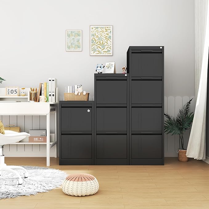 2 Drawer File Cabinet with Lock,Filing Cabinets for Home Office,Metal Small File Cabinet for Letters/Legal/A4 Size, Assembly Required,Black