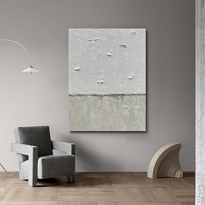 NANKAI Hand Painted Grey and White Art Canvas Paintings Minimalist Abstract Oil Painting Wall Art 40x28 Inch Art Home Decoration Wall Ready to Hang