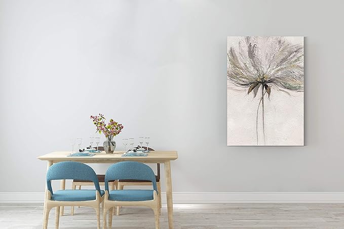 Yihui Arts Hand Painted Abstract Floral Wall Art Pictures Grey White Gold Foil Painting Sand Artwork For Bedroom Decoration