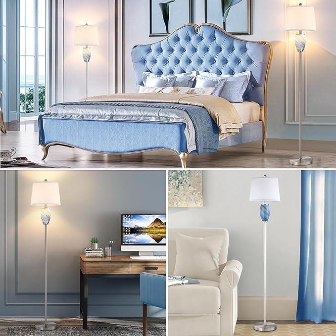 Modern Floor Lamp with Nightlight for Living Room, Bedroom, Stained Glass Blue Lamp for Living Room Decor, Mid Century 65" Tall Standing Corner Lamp(Bulb Included)
