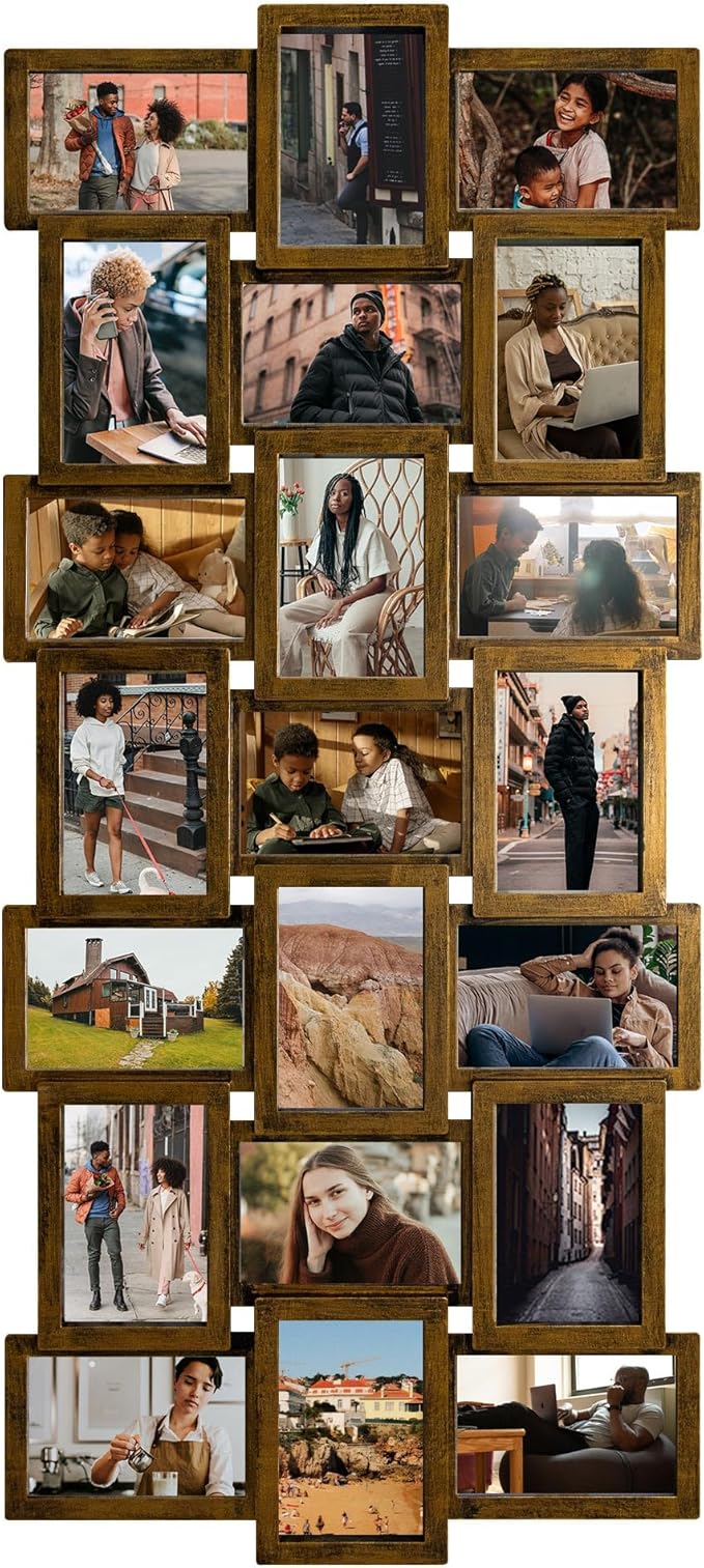 J.M.Deco Collage Picture Frames for Wall Decor, 21-Opening Reunion Family Picture Frame Set, One-Piece Photo Frames for Living Room, Bedroom, Gallery, Gold