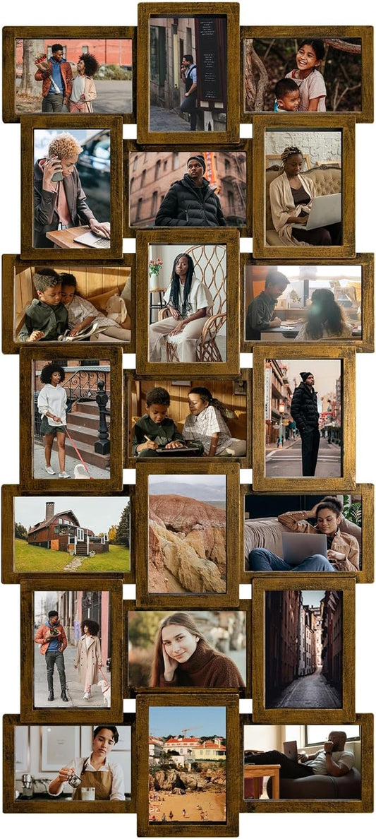 J.M.Deco Collage Picture Frames for Wall Decor, 21-Opening Reunion Family Picture Frame Set, One-Piece Photo Frames for Living Room, Bedroom, Gallery, Gold