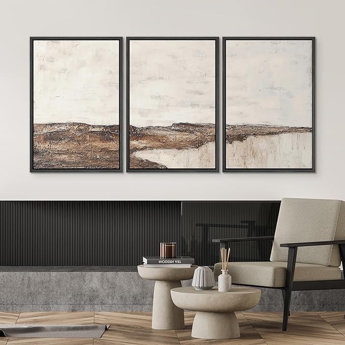 SIGNWIN Framed Canvas Print Wall Art Set Rustic Earth-Tone Horizon Abstract Landscape Illustrations Modern Art Decorative Nordic Abstract for Living Room, Bedroom, Office - 24"x36"x3 Black