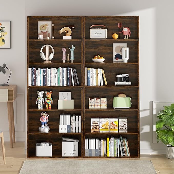 Vongrasig 6-Tier Open Bookcase and Bookshelf, Floor Standing Wood Display Storage Shelves 71 Inch Tall Bookcase Home Decor Furniture for Home Office, Living Room, Bed Room, Rustic Brown