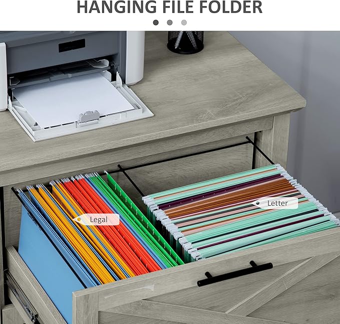 HOMCOM Retro Filing Cabinet with 2 Drawers, File Cabinet with Hanging Bars for Letter and Legal Size Document, Grey