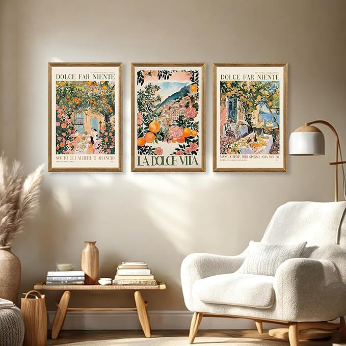 SYWENNOI 3 Pieces Wood Framed Italy Scenes Canvas Wall Art, Tuscan Wall Decor for Living Spaces, Vintage City Landscape Art Poster Prints for Bedroom Dining Room Ready to Hang 20x30x3 inches