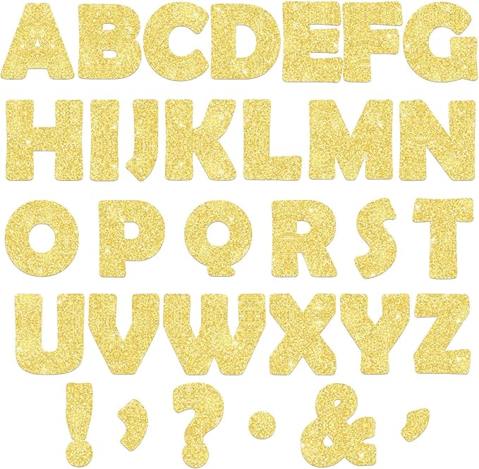 150 PCS Large 7" Font Letters and Punctuation Set, Gold Classroom Alphabet Cutout for Bulletin Board Display Home School, A Great Helper to Inspire Students' Learning Interest