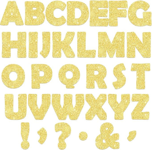 150 PCS Large 7" Font Letters and Punctuation Set, Gold Classroom Alphabet Cutout for Bulletin Board Display Home School, A Great Helper to Inspire Students' Learning Interest