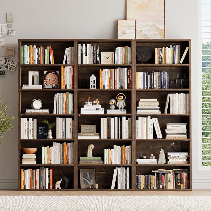 YESHOMY Industrial 6 Tier Bookcase, 71" Tall Brown Bookshelves Open Frame, Basic Floor Standing Bookcases & Bookshelf for Home Office, Living Room, Bed Room