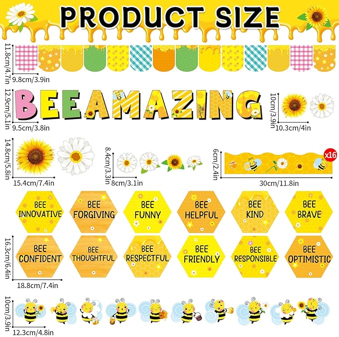 gisgfim Bee Amazing Bulletin Board Decorations Summer Bee Honey Paper Cutouts Inspirational Quotes Bees Daisy Motivational Bulletin Board Set for Back to School Teacher Chalkboard Wall Decor Supplies