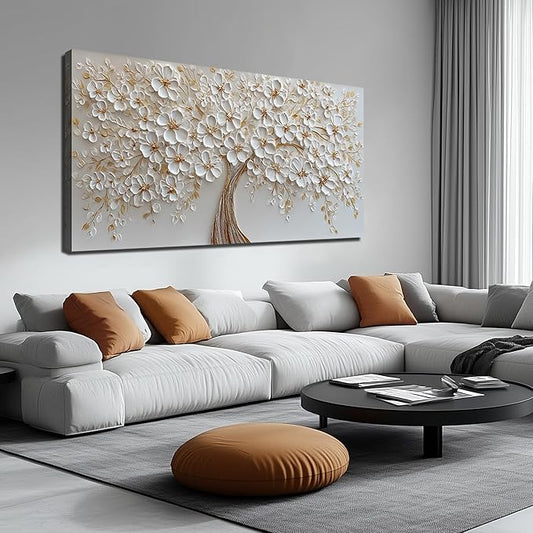 Large Tree Artwork for Walls Office White Flower Canvas Wall Art for Living Room Wall Decor for Bedroom Aesthetic Size 29 x 58 Inch