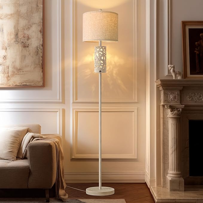 OYEARS 65" Floor Lamp with Night Light,Farmhouse Floor Lamps for Bedroom,Tall Floor Lamp for Living Room,Rustic Floor Lamps,Vintage Standing Lamp with Linen Shade,Boho Reading Lamp for Home Decor