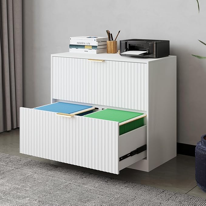 Wooden Two-Drawer Filing Cabinet,Horizontal Home Office Filing Cabinet with Three-Level Adjustable Hanging Rails,Doubles as A Printer Stand,Suitable for A4/Letter/Legal Sizes(White-04)