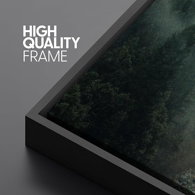 SIGNFORD Large Framed Canvas Misty Forest River Landscape Nature Photography Illustrations Modern Art Calm Warm for Living Room, Bedroom, Office - 60"x20"