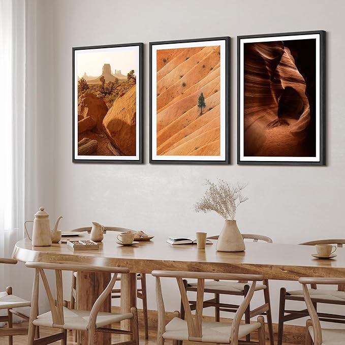 SIGNFORD Framed Wall Art Print Set Southwest Desert Landscape Canyon and Mesa Digital Art Modern Art Contemporary for Living Room, Bedroom, Office - 24"x36"x3 Black