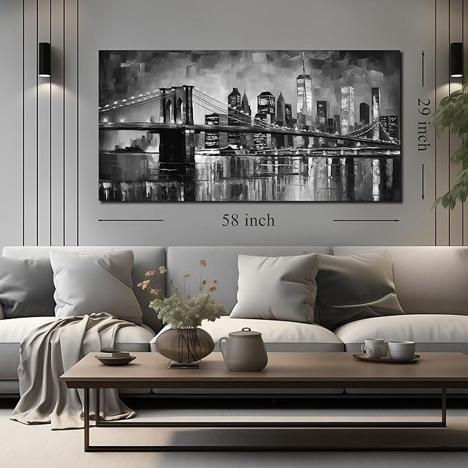 Brooklyn Bridge Wall Art for Living Room Large Size,Black and White Pictures for Wall Bedroom Office Corridor Wall Painting Ready to Hang 29 x 58 Inch