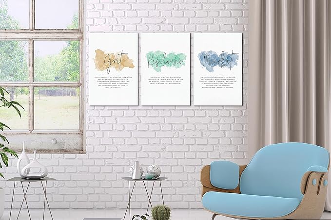 SHMAO Office Canvas Wall Art Motivational Wall Decor, 3 Piece Grit Resilience Mindset Print Pictures for Office Wall Decor Women Inspirational Framed Artwork Home Office Decor 12”x18”x3 Panels
