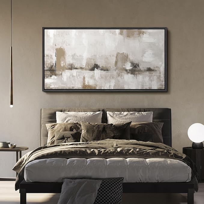 SIGNFORD Extra Large Framed Canvas Neutral Abstract Landscape in Earthy Tones Illustrations Modern Art Calm Warm for Living Room, Bedroom, Office - 60"x30"