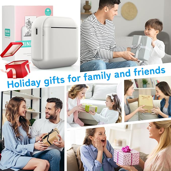 Print Pods Mini Sticker Printer Machine, Portable Bluetooth Thermal Printer with 13 Rolls Paper, Sticker Maker for Kids, Impresora Portátil for Notes, Journal, DIY, Gift, Home, School, Office
